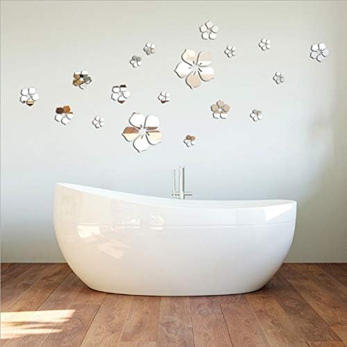 18pcs Acrylic Mirror Wall Sticker Decal 3D Flower Silver