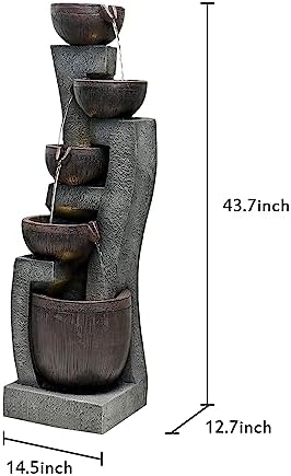 SunJet 437 Inch Modern Water Fountain with 5 Tiers and Lights
