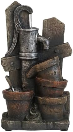 Charming Brown Gray Water Fountain with LED Light and Antique Pump