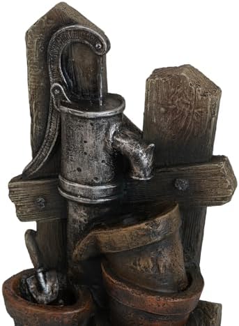 Charming Brown Gray Water Fountain with LED Light and Antique Pump