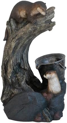 Whimsical Otter Water Fountain with Light and Pump Brown
