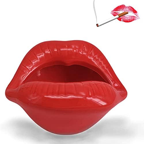 Creative Ceramic Cigarette Ashtray with Lips Design Dark Red