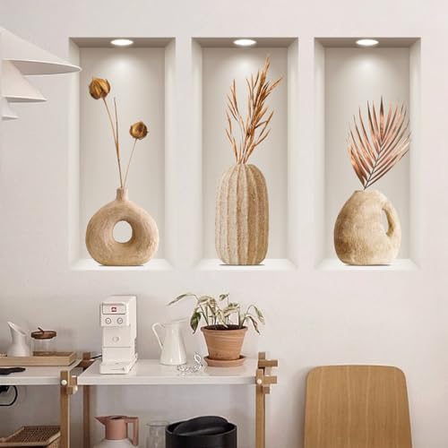 3D Dried Flower Wall Stickers 3Pcs Rustic Blossom Decor