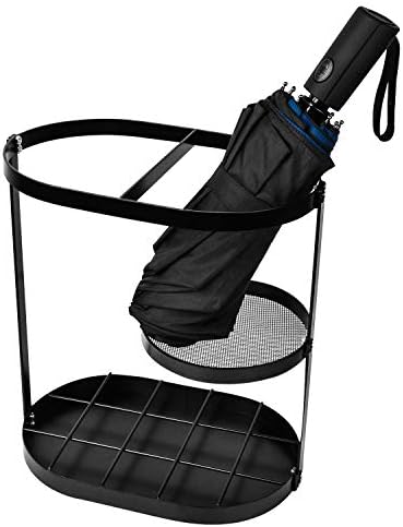 Black Metal Umbrella Stand Rack with Drip Tray