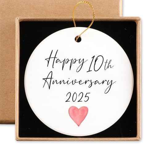 10th Anniversary Ceramic Round Plaque Keepsake Gift for Couple 2025