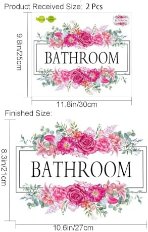2 Pcs Bathroom Wall Decals with Flower Design