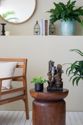 Charming Brown Gray Water Fountain with LED Light and Antique Pump