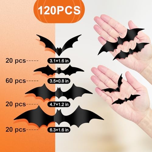 120 Piece Halloween Bat Decor Set Reusable