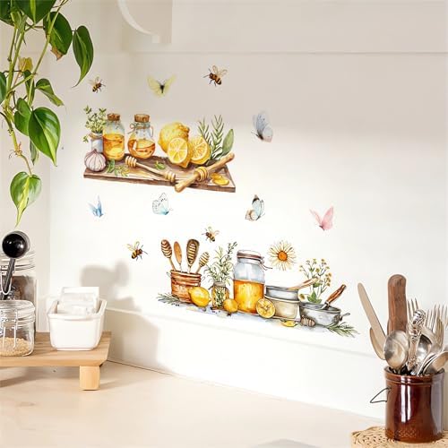 Lemon Honey Bee Butterfly Wall Sticker for Kitchen Decor