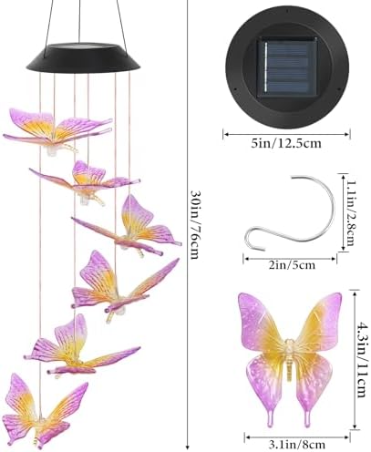 Solar Butterfly Wind Chimes with Color Changing Lights