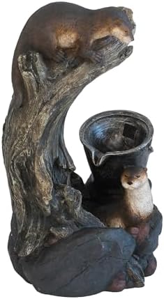 Whimsical Otter Water Fountain with Light and Pump Brown