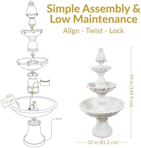 Sunnydaze 57 Inch Welcome 3 Tier Water Fountain - White