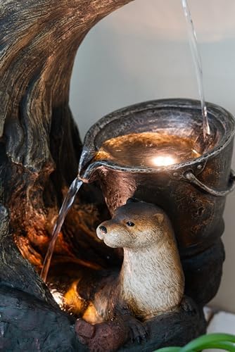 Whimsical Otter Water Fountain with Light and Pump Brown