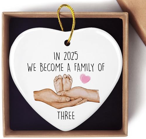 2025 Family of Three Christmas Ornament Heart Plaque
