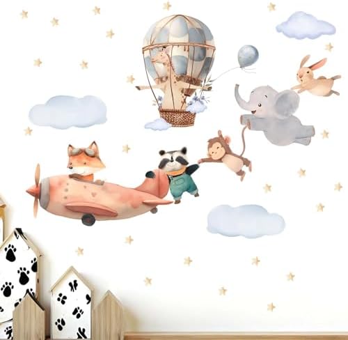 Amimagen Animals Airplane Wall Stickers for Nursery
