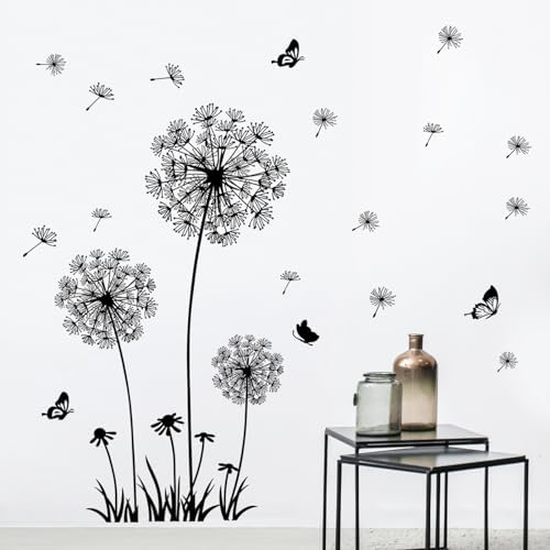 4 Sheets Dandelion Wildflower Wall Decals White Black