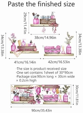 Pink Towel Shelf Wall Stickers for Bathroom Decor