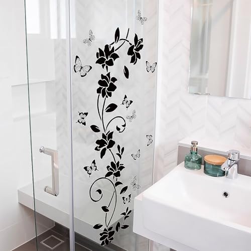 Black Flower Wall Stickers for Bathroom Vines and Butterfly Decals