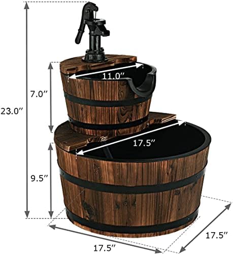 Giantex 2-Tier Barrel Waterfall Fountain Outdoor