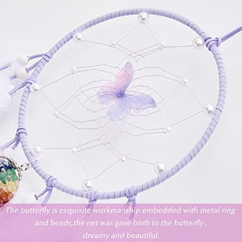 Purple Butterfly Dream Catcher Wall Decor with Crystal Stones