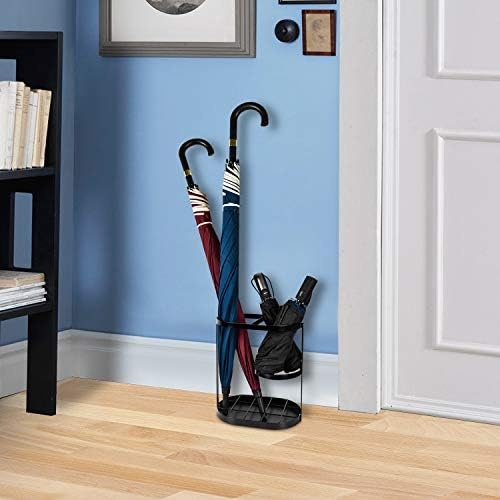 Black Metal Umbrella Stand Rack with Drip Tray
