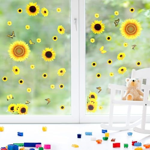 Outus 53 Pcs Sunflower Butterfly Wall Stickers