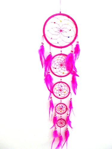 OMA Pink Dream Catcher with Feathers and Beads LARGE SIZE