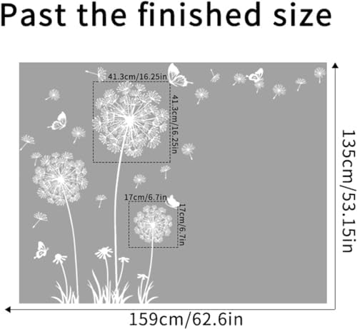 2 Set White Dandelion Wall Decals Peel and Stick