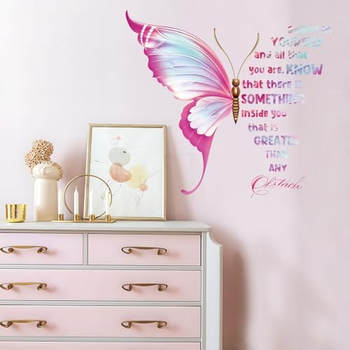 Large Butterfly Wall Decals with Motivational Quotes Pink