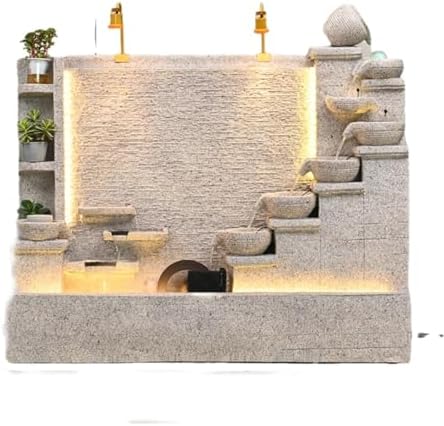 Modern 66ft Cement Fountain with LED Light and Tiered Design