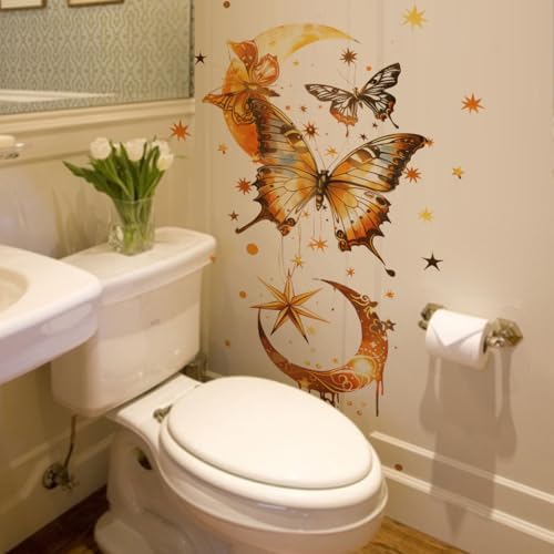 Golden Butterfly Moon Star Wall Decals Waterproof Vinyl Removable