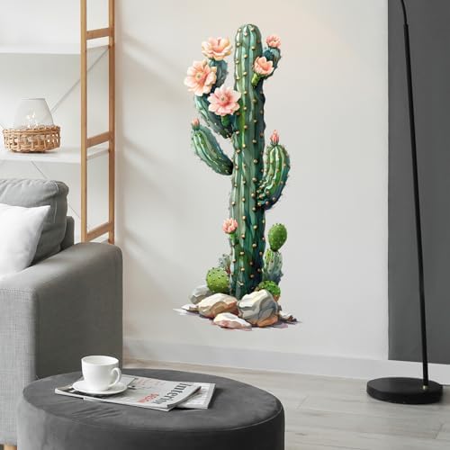 Blossing Giant Column Cactus Wall Decal for Living Room