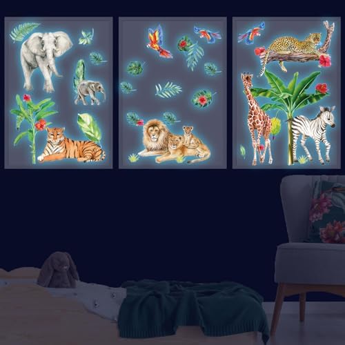 Glow in the Dark Jungle Animals Wall Decals Set