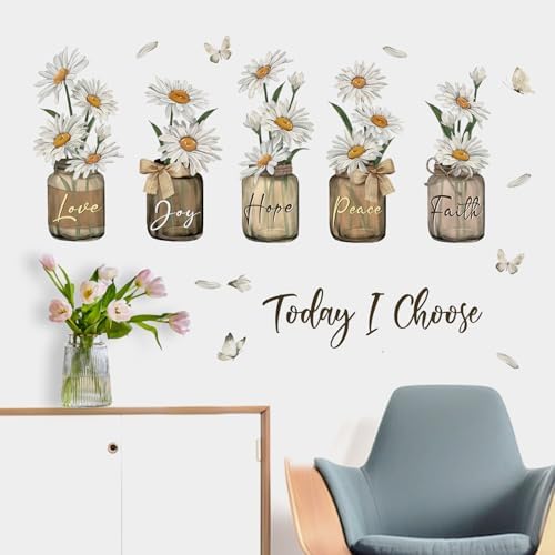 Yovkky Inspirational Quote Daisy Flower Wall Decals Stickers
