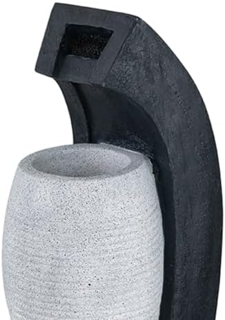 Elegant Black and White Water Fountain with Vase and Light