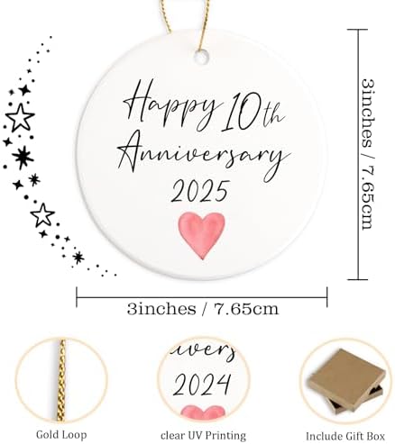 10th Anniversary Ceramic Round Plaque Keepsake Gift for Couple 2025