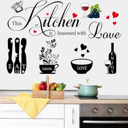Kitchen Wall Decals with Love Messages and Kitchen Utensils