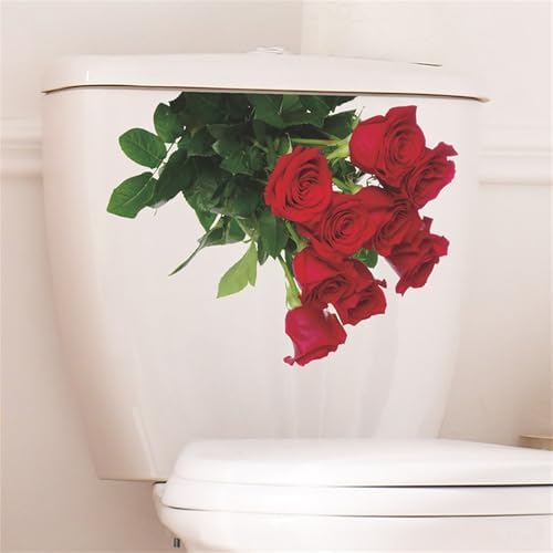 Romantic Red Rose Toilet Decals Wall Stickers