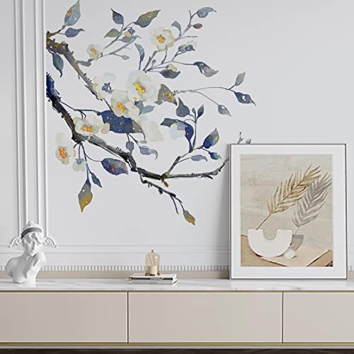 Crisp Camellia Flower Tree Wall Decals for Living Room and Bedroom
