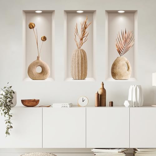 3D Dried Flower Wall Stickers 3Pcs Rustic Blossom Decor
