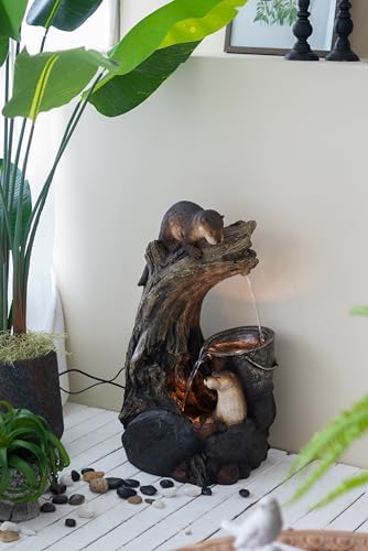 Whimsical Otter Water Fountain with Light and Pump Brown