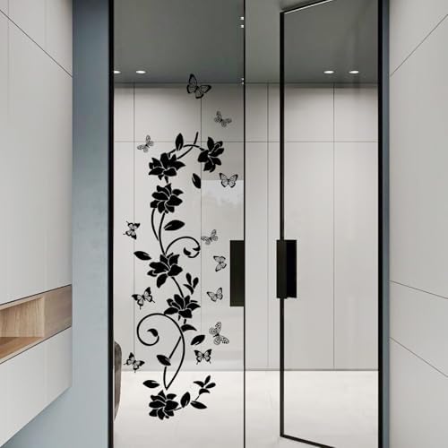 Black Flower Wall Stickers for Bathroom Vines and Butterfly Decals