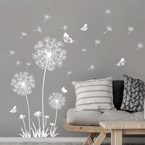 4 Sheets Dandelion Wildflower Wall Decals White Black