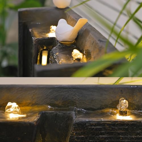 49 Inches Outdoor Water Fountain with LED Lights - Rusty Dark Gray
