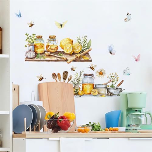 Lemon Honey Bee Butterfly Wall Sticker for Kitchen Decor