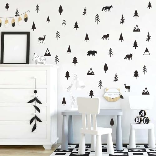 Woodland Animal Wall Stickers with Pine Tree and Mountain Decals
