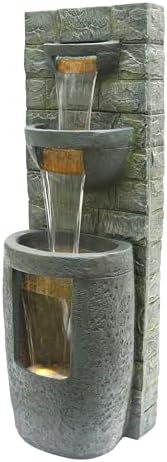 Alpine TZL384 3 Tier Water Fountain with LED Lights Gray 51 H