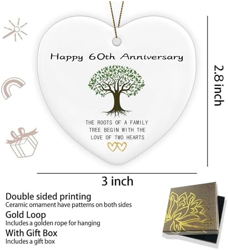 60th Anniversary Heart Shaped Ceramic Ornament Keepsake