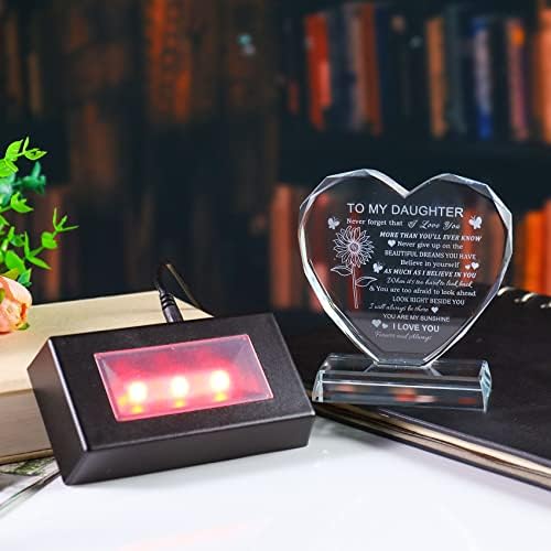 Heart-Shaped Glass Keepsake with LED Base for Daughter