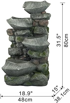 4-Tier Rock Bowl Water Fountain with LED Light